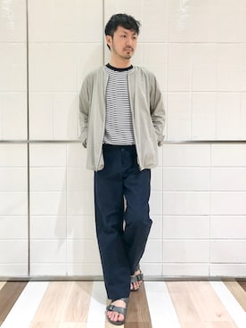 「ポケットＴシャツ」｜「アイテム（ブルゾン）」を使った、おがしょーさん（メンズ・178cm）の夏コーディネート