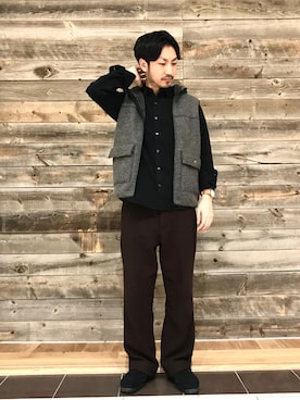 「CIAOPANIC TYPY」｜「アイテム（スリッポン）」を使った、おがしょーさん（メンズ・178cm）の冬コーディネート