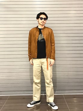 「CIAOPANIC TYPY（チャオパニックティピー）のアイテム（ライダースジャケット）」を使った、おがしょーさん（メンズ・178cm）の冬コーディネート