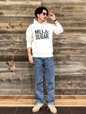 「ペインターパンツ」｜「アイテム（モカシン/デッキシューズ）」を使った、おがしょーさん（メンズ・178cm）の冬コーディネート