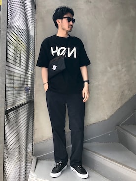「Gramicci（グラミチ）のアイテム（バッグ）」を使った、おがしょーさん（メンズ・178cm）の夏コーディネート