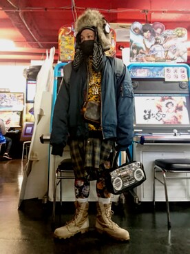 「ROTHCO（ロスコ）のアイテム（ブーツ）」を使った、GANGSTA.さん（メンズ・158cm）の冬コーディネート