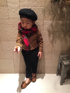 「UNIQLO（ユニクロ）のアイテム（ハンチング/ベレー帽）」を使った、amooon☺︎☁︎さん（キッズ・100cm）の冬コーディネート