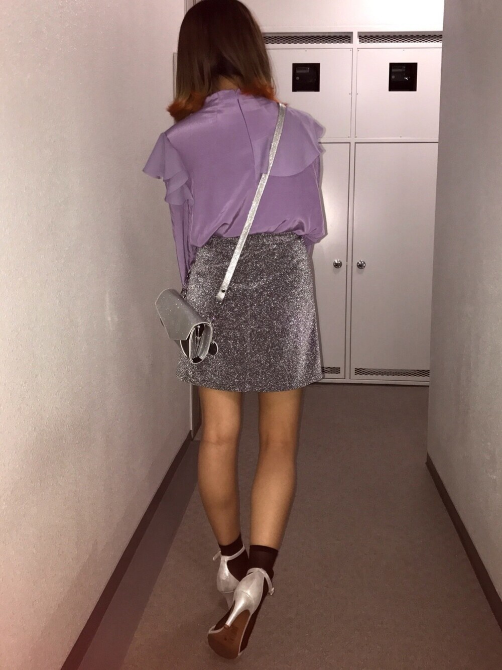 「ドラフトジュエティ、jouetie、H&M、PARTY」｜「jouetieのラメダイケイスカート（スカート、シルバー系）」を使った、Rinさん（レディース・149cm）の春コーディネートの1枚目の写真