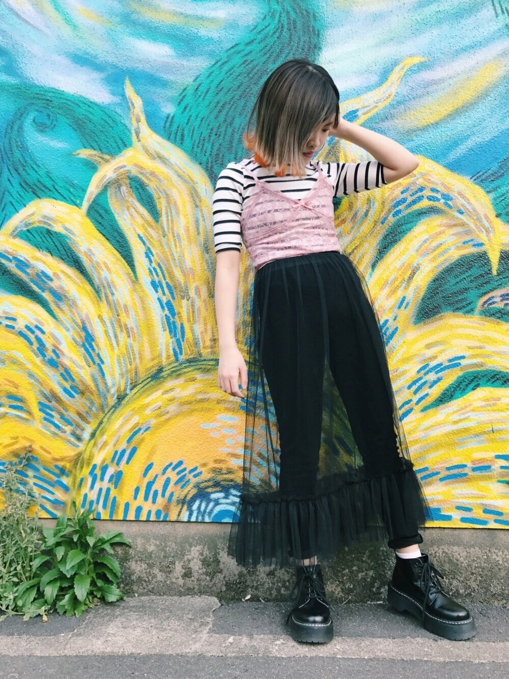 「ドラフトジュエティ、jouetie、古着」｜「barrackroomのアイテム（スカート、ブラック系）」を使った、Rinさん（レディース・149cm）の春コーディネートの1枚目の写真