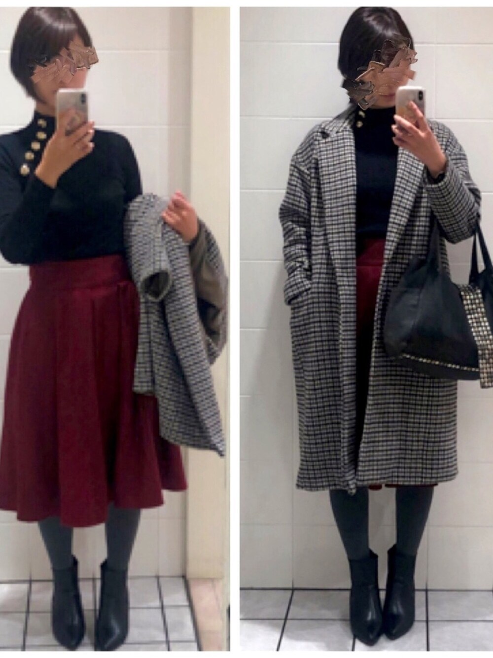 「冬コーデ、大人かわいい、タートルネック、フレアスカート、チェスターコート、シンプル、休日スタイル」｜「ZARAのZARA ゴールドボタン ニット（ニット/セーター、ブラック系）」を使った、Shocoさん（レディース・163cm）の秋コーディネートの1枚目の写真