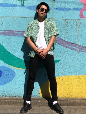 「古着のアイテム（シャツ/ブラウス、グリーン系）」を使った、あるとさん（メンズ・180cm）の夏コーディネート