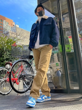 「Levi's（リーバイス）の【Leiv's】 502 STA-PREST/スタプレスト ベージュ（チノパンツ、ベージュ系）」を使った、あるとさん（メンズ・180cm）の冬コーディネート