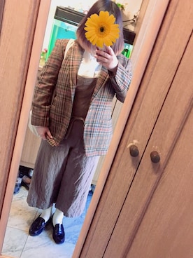 「チェックジャケット」｜「アイテム（サロペット/オーバーオール）」を使った、kanaeさん（レディース・158cm）の冬コーディネート