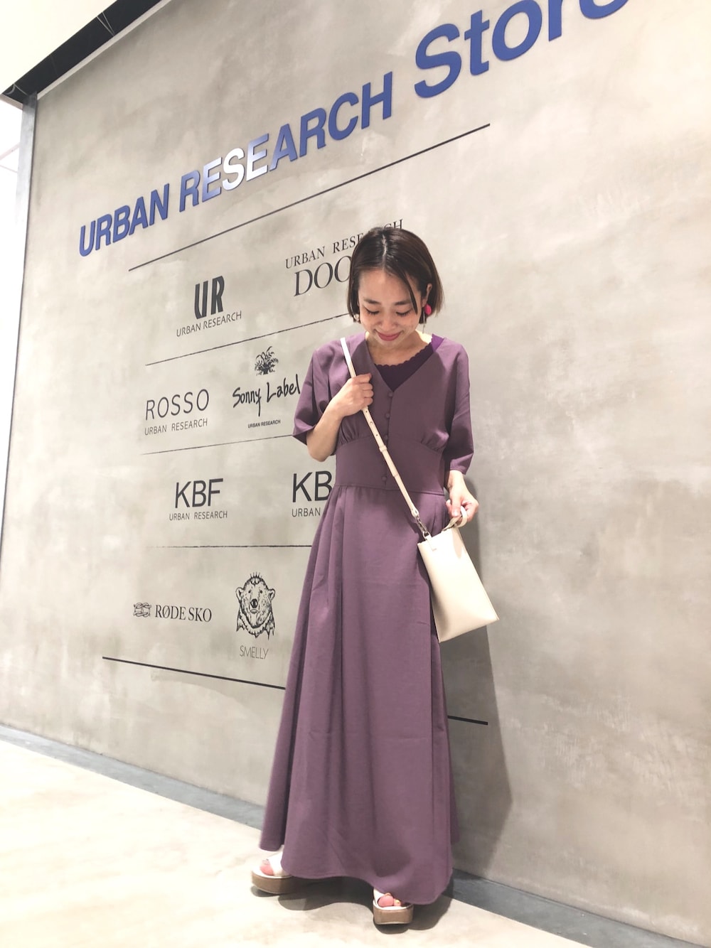 「ママコーデ、おチビコーデ、under150、スタッフセンバツ、スタッフコーデ、ワンピース、KBF好きさんと繋がりたい、KBF+、アーバンリサーチ、フォロー、イイネ、お気に入り登録お願いします♡」｜「KBF+のKBF+　ウエストマークギャザーマキシワンピース（ワンピース、パープル系）」を使った、ｍａｋｉｋｏさん（レディース・150cm）の夏コーディネートの1枚目の写真