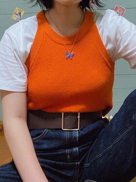 「ハイウエストストレートジーンズ」｜「アイテム（アクセサリー）」を使った、ｺﾘｺさん（レディース・156cm）の夏コーディネート