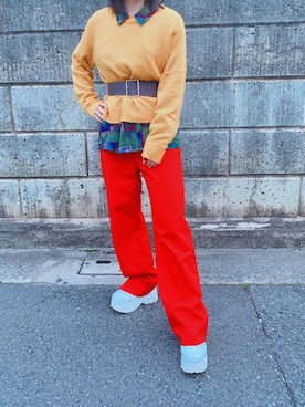 「着回し赤パンツ」｜ｺﾘｺさん（レディース・155cm）の秋コーディネート