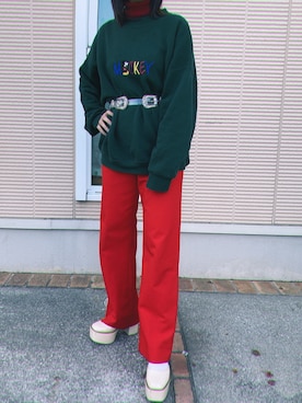 「着回し赤パンツ」｜ｺﾘｺさん（レディース・155cm）の冬コーディネート