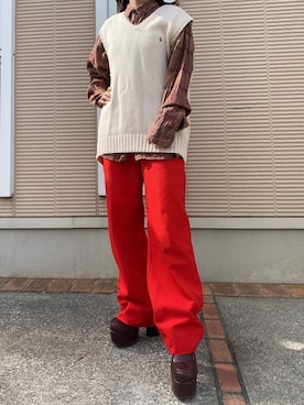 「着回し赤パンツ」｜ｺﾘｺさん（レディース・155cm）の春コーディネート