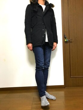 「白ニット」｜「アイテム（モッズコート）」を使った、りょーたさん（メンズ・183cm）の冬コーディネート
