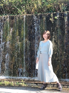 「natural couture（ナチュラルクチュール）の配色ニットプリーツワンピース（ワンピース）」を使った、アコ@骨格ストレートさん（レディース・164cm）の秋コーディネート
