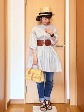 「RehersalL（リハーズオール）のアイテム（帽子）」を使った、chimochiiさん（レディース・152cm）の春コーディネート