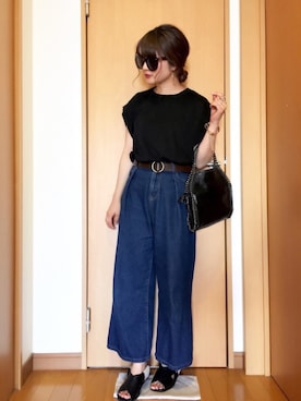 「PLAIN CLOTHING（プレーンクロージング）のアイテム（サンダル）」を使った、chimochiiさん（レディース・152cm）の春コーディネート