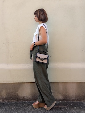 「reca（レカ）のウエストリボン リネンワイドパンツ（その他パンツ）」を使った、chimochiiさん（レディース・152cm）の夏コーディネート