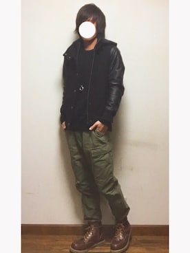 「ワークブーツ」｜「アイテム（ブルゾン）」を使った、あしゅんさん（メンズ・172cm）の冬コーディネート