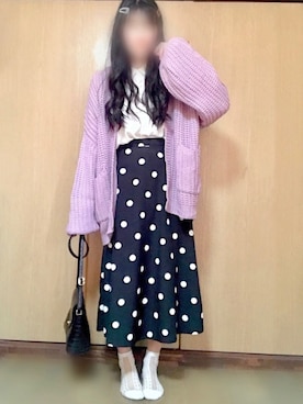 「パープル×黒」｜「アイテム（カーディガン/ボレロ）」を使った、美緒@さん（レディース・158cm）の春コーディネート