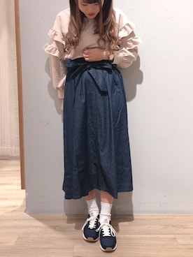 「earth music&ecology（アースミュージックアンドエコロジー）のアイテム（デニムスカート）」を使った、kana❤︎❤︎❤︎さん（レディース・156cm）の冬コーディネート
