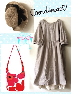 「Samansa Mos2（サマンサ モスモス）のドビーギャザー前後着ワンピース（ワンピース）」を使った、モモさん（レディース・154cm）の春コーディネート