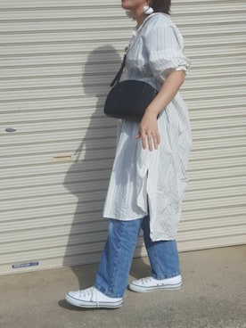 「KBF（ケイビーエフ）のデザインスリーブシャツワンピース（ワンピース）」を使った、midoさん（レディース・164cm）の春コーディネート
