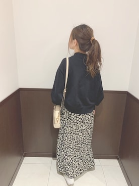 「UNIQLO（ユニクロ）のスウェットクルーネックシャツ（長袖）（パーカー、ブラック系）」を使った、pyon＊さん（レディース・153cm）の冬コーディネート