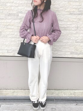 「GU（ジーユー）のアイテム（トップス、パープル系）」を使った、pyon＊さん（レディース・153cm）の春コーディネート