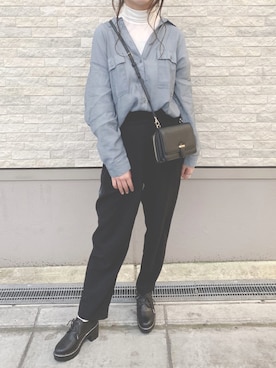 「VANNIE U（ヴァニーユー）のVANNIE シアーオーバーシャツ（シャツ/ブラウス、ブルー系）」を使った、pyon＊さん（レディース・153cm）の春コーディネート