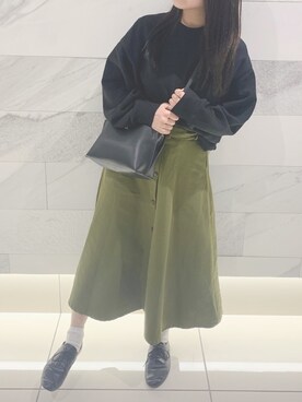 「mysty woman（ミスティウーマン）のアイテム（スカート、グリーン系）」を使った、pyon＊さん（レディース・153cm）の春コーディネート