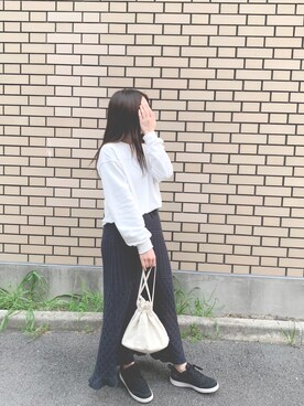 「GU（ジーユー）の（GU）スウェットプルオーバー（長袖）（トップス、ホワイト系）」を使った、pyon＊さん（レディース・153cm）の春コーディネート