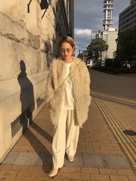 「MOUSSY（マウジー）のアイテム（ノーカラージャケット）」を使った、mikuさん（レディース・158cm）の冬コーディネート