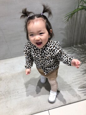 「H&M（エイチ・アンド・エム）のアイテム（カーディガン/ボレロ）」を使った、ＨＡＮＮＡさん（キッズ・70cm）の秋コーディネート