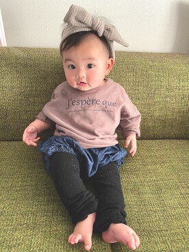 「Birthday（バースデイ）のアイテム（スウェット、ブラウン系）」を使った、momomikanumeさん（キッズ・80cm）の冬コーディネート