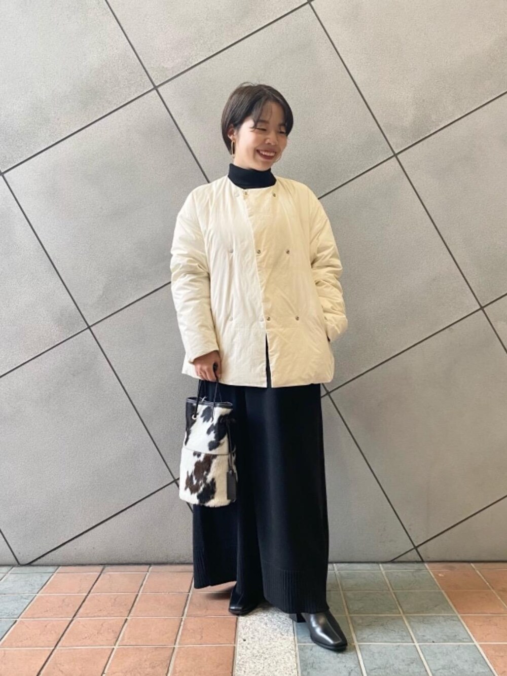 「ワンピース、シューズ、👟バッグ、□骨格ストレート、あうたー」｜「green label relaxingの【本田翼さん着用】カタログWISH LIST秋＜Oggi＞スクエア ショートブーツ-撥水-（ブーツ、ブラック系）」を使った、tokioka_hさん（レディース・150cm）の秋コーディネートの1枚目の写真