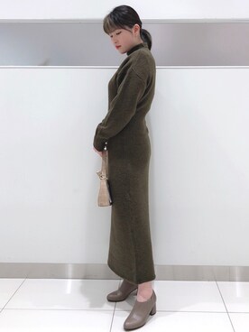 「SENSE OF PLACE by URBAN RESEARCH（センスオブプレイスバイアーバンリサーチ）のストレッチアルパカニットワンピース（ワンピース）」を使った、hikariさん（レディース・163cm）の秋コーディネート