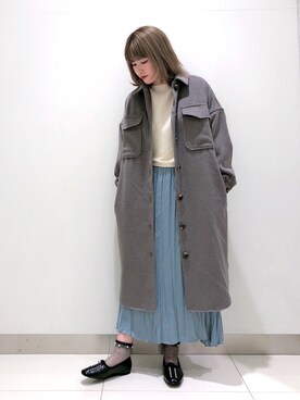 「ワッシャースカート」｜「アイテム（その他アウター）」を使った、hikariさん（レディース・163cm）の冬コーディネート