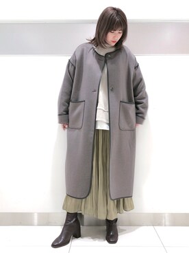 「パイピングコート」｜「アイテム（その他シューズ）」を使った、hikariさん（レディース・163cm）の冬コーディネート