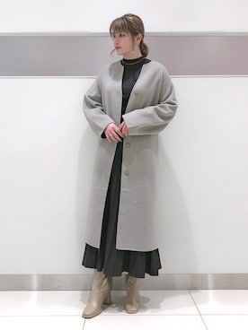 「SENSE OF PLACE by URBAN RESEARCH（センスオブプレイスバイアーバンリサーチ）のアイテム（ノーカラージャケット）」を使った、hikariさん（レディース・163cm）の冬コーディネート