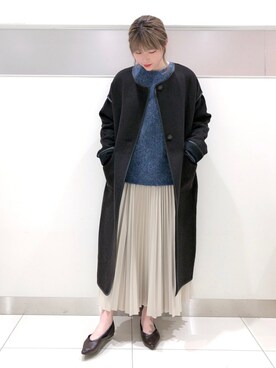 「レザースカート」｜「アイテム（ノーカラージャケット）」を使った、hikariさん（レディース・163cm）の冬コーディネート