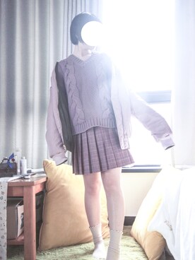 「GRL（グレイル）のアイテム（ノーカラージャケット）」を使った、化小猫さん（レディース・160cm）の冬コーディネート