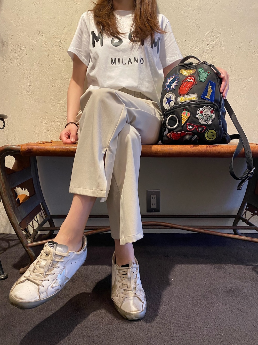 「パンツスタイル、シンプルコーデ、カジュアルコーデ、ラクチンコーデ、B2nd、オトナ女子、droitbello、b2nd新宿、おうちファッション」｜「GIORGIO BRATOのWLG by GIORGIO BRATO (ジョルジオブラット) 別注ワッペンBACKPACK/バックパック（バックパック/リュック、ブラック系）」を使った、Ito Tomomiさん（レディース・160cm）の春コーディネートの1枚目の写真