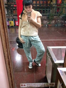 「NOのアイテム（チノパンツ、グリーン系）」を使った、Yen Tzuさん（レディース・153cm）の冬コーディネート