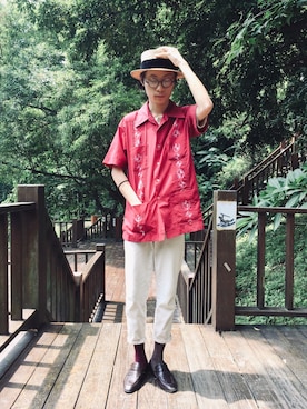 「アイテム（サンバイザー、ベージュ系）」を使った、Pato ;stop to updateさん（メンズ・171cm）の夏コーディネート