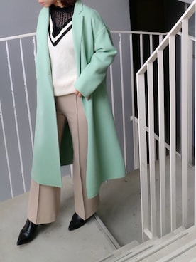 「フリルネック」｜「アイテム（その他アウター）」を使った、meeaさん（レディース・161cm）の冬コーディネート