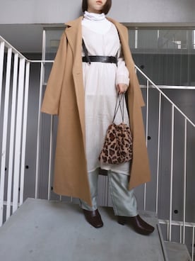 「シースルー」｜「アイテム（チェスターコート）」を使った、meeaさん（レディース・161cm）の冬コーディネート