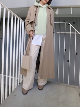 「ピスタチオ」｜「アイテム（ステンカラーコート）」を使った、meeaさん（レディース・161cm）の冬コーディネート
