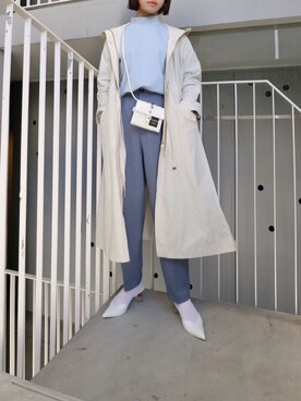 「ブルーコーデ」｜「アイテム（トレンチコート）」を使った、meeaさん（レディース・161cm）の春コーディネート